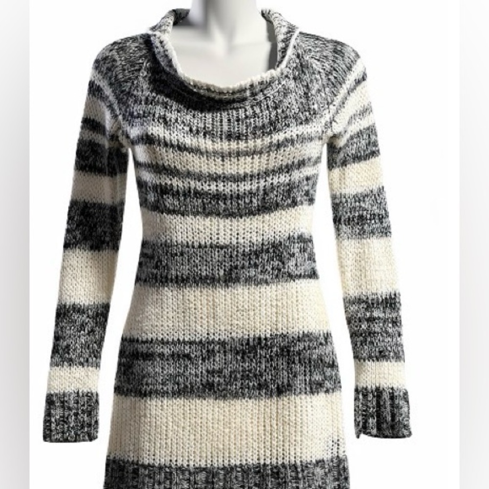 River Island Large Black and Cream Striped Chinky Knit  Sweater Dress